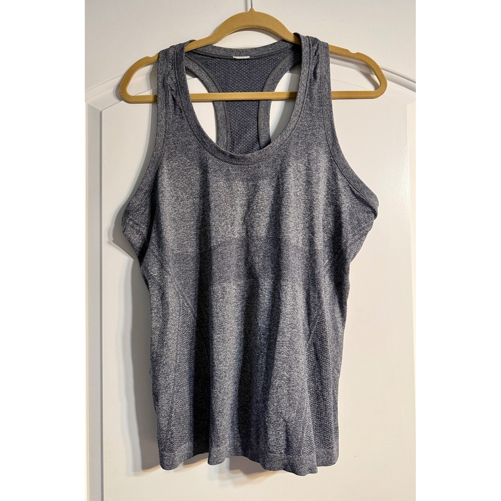 Athleta Momentum Racerback Tank Large Grey Seamless Mesh Back Athleisure Yoga